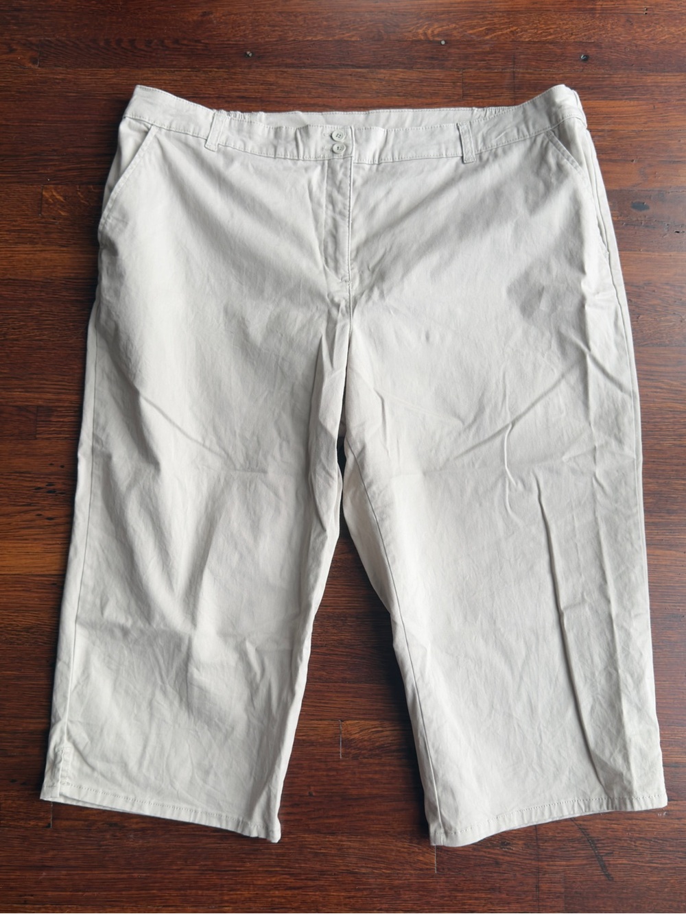 Karen Scott Light Beige Flat-Front Cotton Shorts